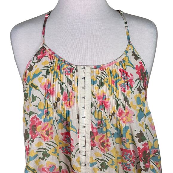Free People Women’s Floral Racerback Tunic Length Boho Cami Tank Blouse Medium - Picture 2 of 15